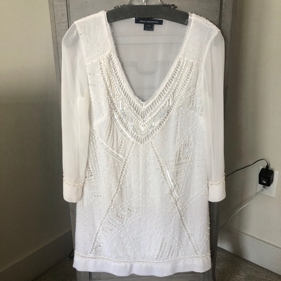 French Connection White Beaded Shift Dress - Picture 6 of 7